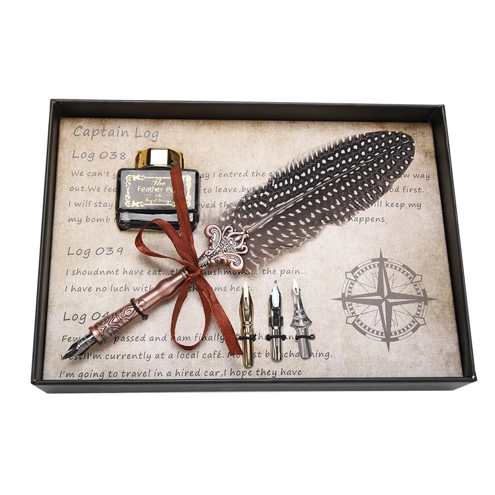 

Ретро Классическая Перьевая ручка Перо Dip набор чернил бутылка набор канцелярских подарок на день рождения, черный ящик