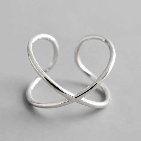 silver 925 пробы Серебряное геометрическое простое индивидуальное x-образное кольцо с темным узором ручное открытие - Цвет камня: silver