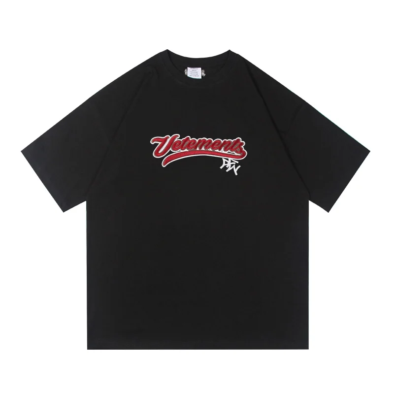 

Red Embroidered Logo Vetements Tee Men Women Vetements T-shirts 1:1 High Quality Slightly Oversize Hip hop Streetwear VTM Tops