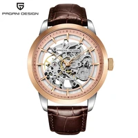 pagani design new luxury mens automatic business mechanical watch leather skeleton hollow clock waterproof men mechanical watch
