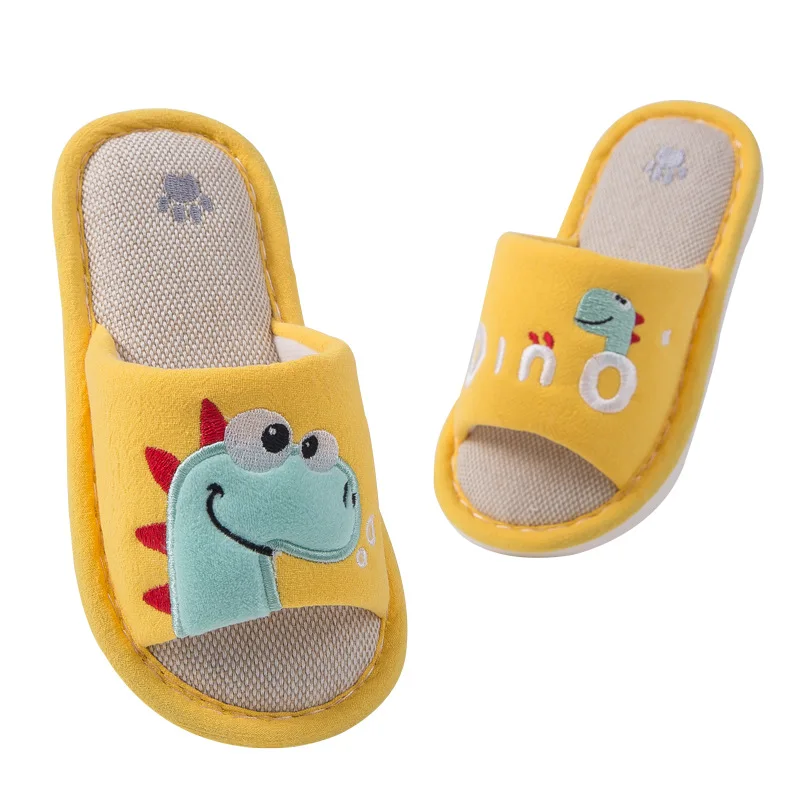 

Cartoon Slippers For Boys Girls Breathable Flax Indoor Shoes Children Home Floor Slides Anti Slip Kids Cute Flip Flops KD323