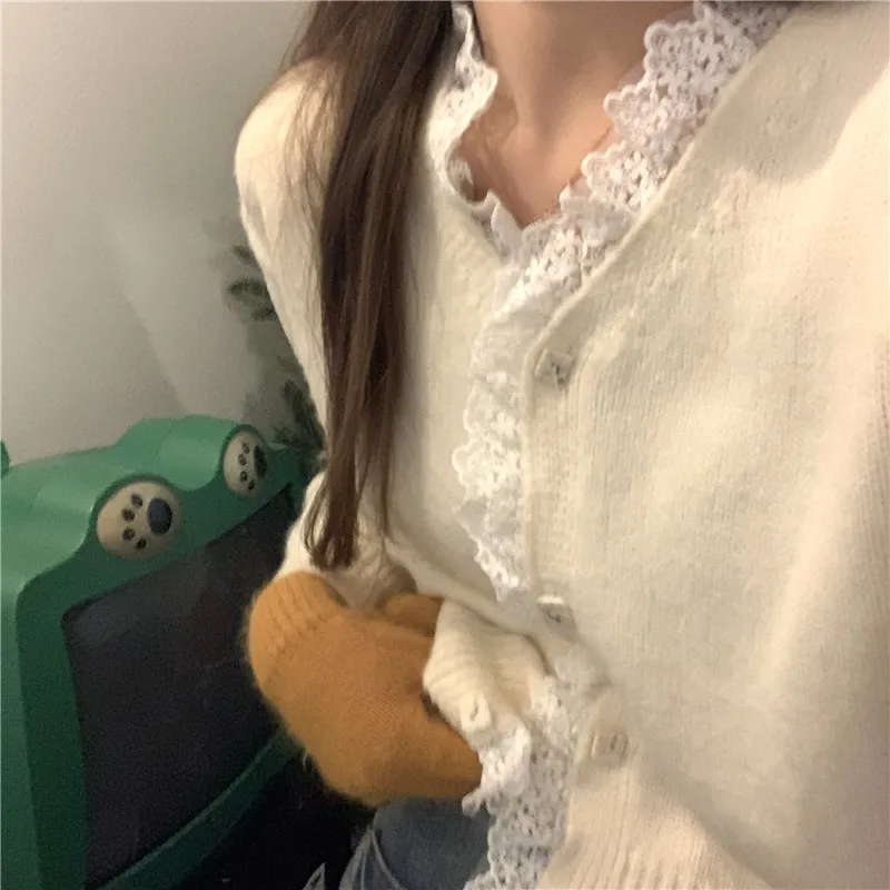 

Sweet Style V-neck Loose Cardigans Knitted Women's Clothing New Autumn Winter Crop Top Korean Sweaters Fashion Brand Female