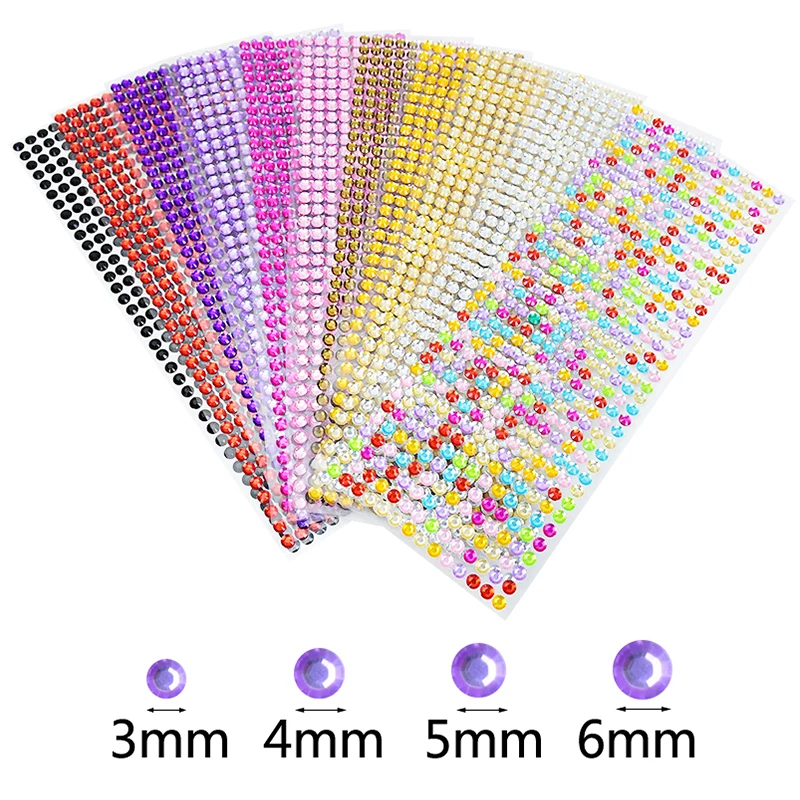

5Sheets Mix 3/4/5/6mm Self Adhesive Acrylic Rhinestone for Phone PC Car Decal Accessories Art Diamond Scrapbooking Stickers