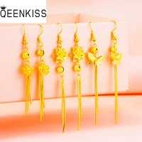 qeenkiss eg508 fine jewelry wholesale fashion woman bride birthday wedding gift flower butterfly tassel 24kt gold drop earrings