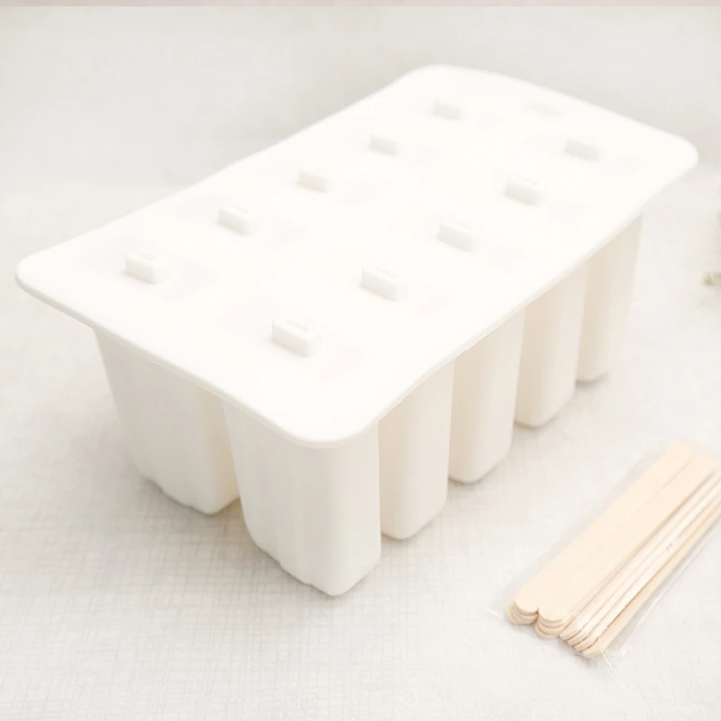 white 10 grid Домашнее мороженое формы для мороженого формы пищевого класса Moule силиконовые формы замораживатель BPA-Free с 50 палками DIY Helado - Цвет: white 10 grid