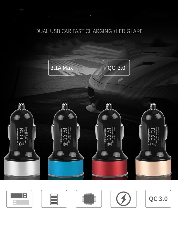 Car Digital Display Charger 3.1A With LED Universal Dual USB One Drag Two Cigarette Lighter Black / Gold Silver | Автомобили и