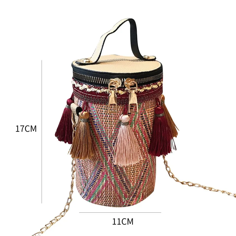 

Women Bags Luxury Handbags women bags designer Straw Bags Round Tote Hand Metal Ring Tassel Chain Travel Women Shoulder Bag