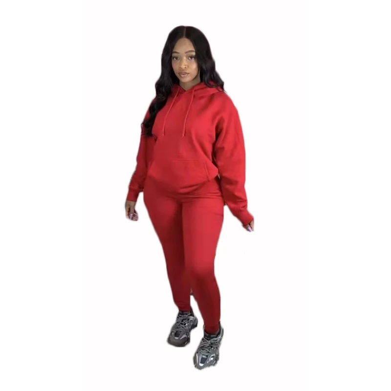 

Solid Color Brushed Drawstring Hoodie Tops And Stacked Sweatpants Joggers Women Two Piece Outfits Winter Casual Tracksuits