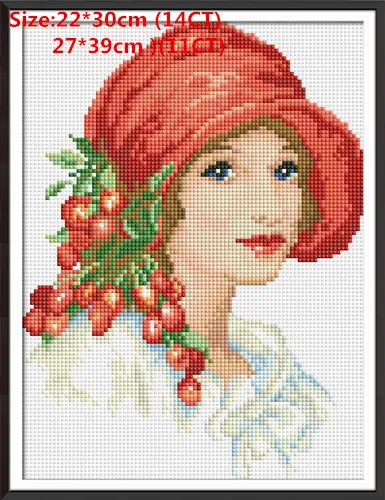 wearing red hat Невеста с цветами Свадебный Ангел diy картина Счетный принт на холсте DMC 11CT 14CT наборы для вышивки крестом наборы для рукоделия вышивка - Цвет: wearing red hat