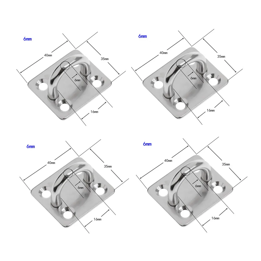

4PCS 6mm Pad Eye Plate Stainless Steel 316 Ceiling Wall Mount Hook Heavy Duty Anchor Eye Plate For Boat Yoga Swings Hammocks