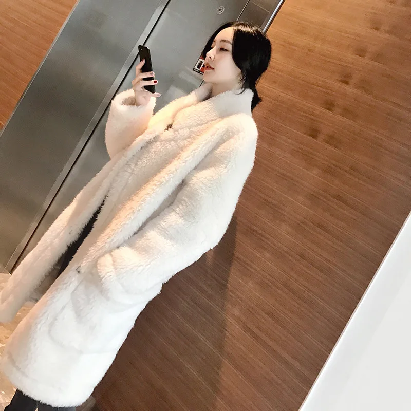 Женское зимнее пальто из натурального меха овчины 100% шерсти корейская модная