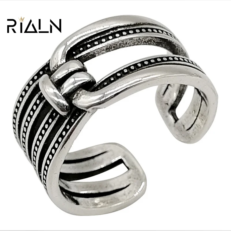 

RIALN Smiley ring knot adjustable retro style hip hop ring hand jewelry women's copper ring daily wild hand jewelry decoration