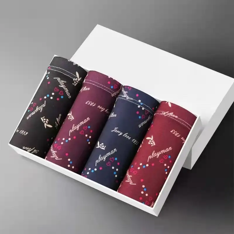 4pcs/Lot Set 2022 Men's Underpants Print Floral Soft Boxers Underwear High Quality Under Wear Pants Short Boxer Male Panties 4XL