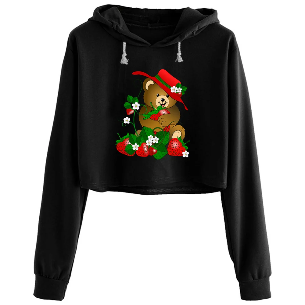 

Кроп-Худи женское в Корейском стиле, клубничный медведь, красный мишка тедди, клубничный джем, Y2k, милый пуловер для девушек