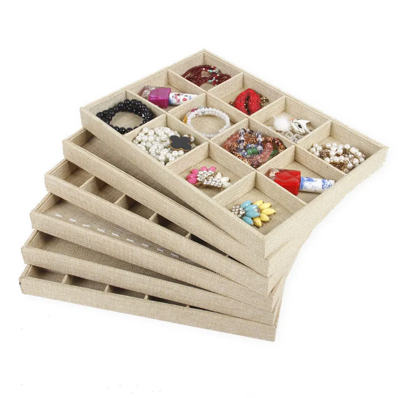 Лоток для ювелирных изделий из льна высокого качества поднос колец сережек