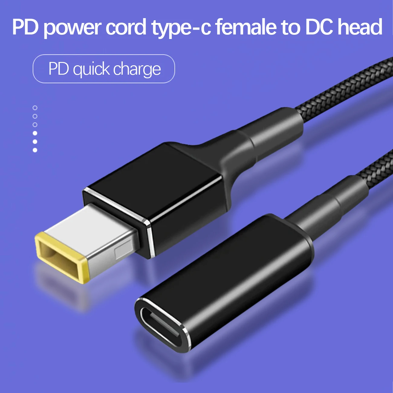 

100W PD Fast Charging Power Cable Type-C Female to DC Male Conversion Cable Connector with E-mark Chip for Lenovo HP Dell