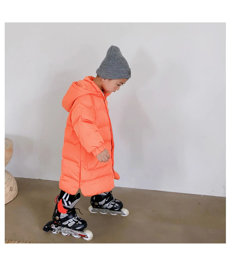 

New Arrive Mid-Length Children's Down Jacket Winter Hooded Warm Boy Girl Clothing 4 Colors