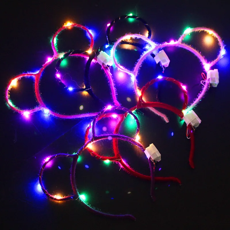 

2022 New Round Ear LED Glow Headband Women Girl Light Up Hair Bands Christmas Gift New Year Rave Party Supplies