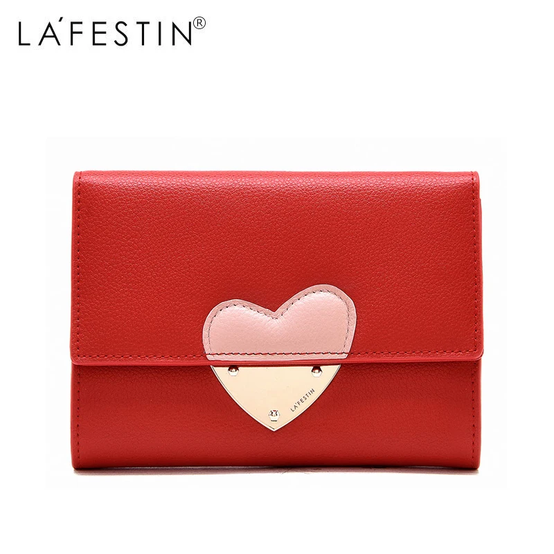 LAFESTIN женский кошелек из натуральной кожи с сердечками короткое стильное