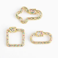2pcs rainbow crystal zirconia clasp cross ovalsquare shaped lock carabiner pave lock jewelry findings