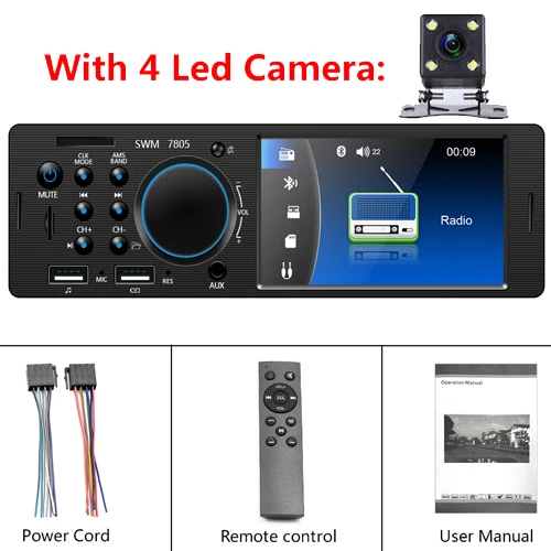 With 4 Led Camera AMPrime 4022D 4,1 ''цифровой экран 1Din автомобильный радиоприемник Поддержка USB AUX FM BT Рулевое колесо дистанционное управление с обратной камерой - Цвет: With 4 Led Camera