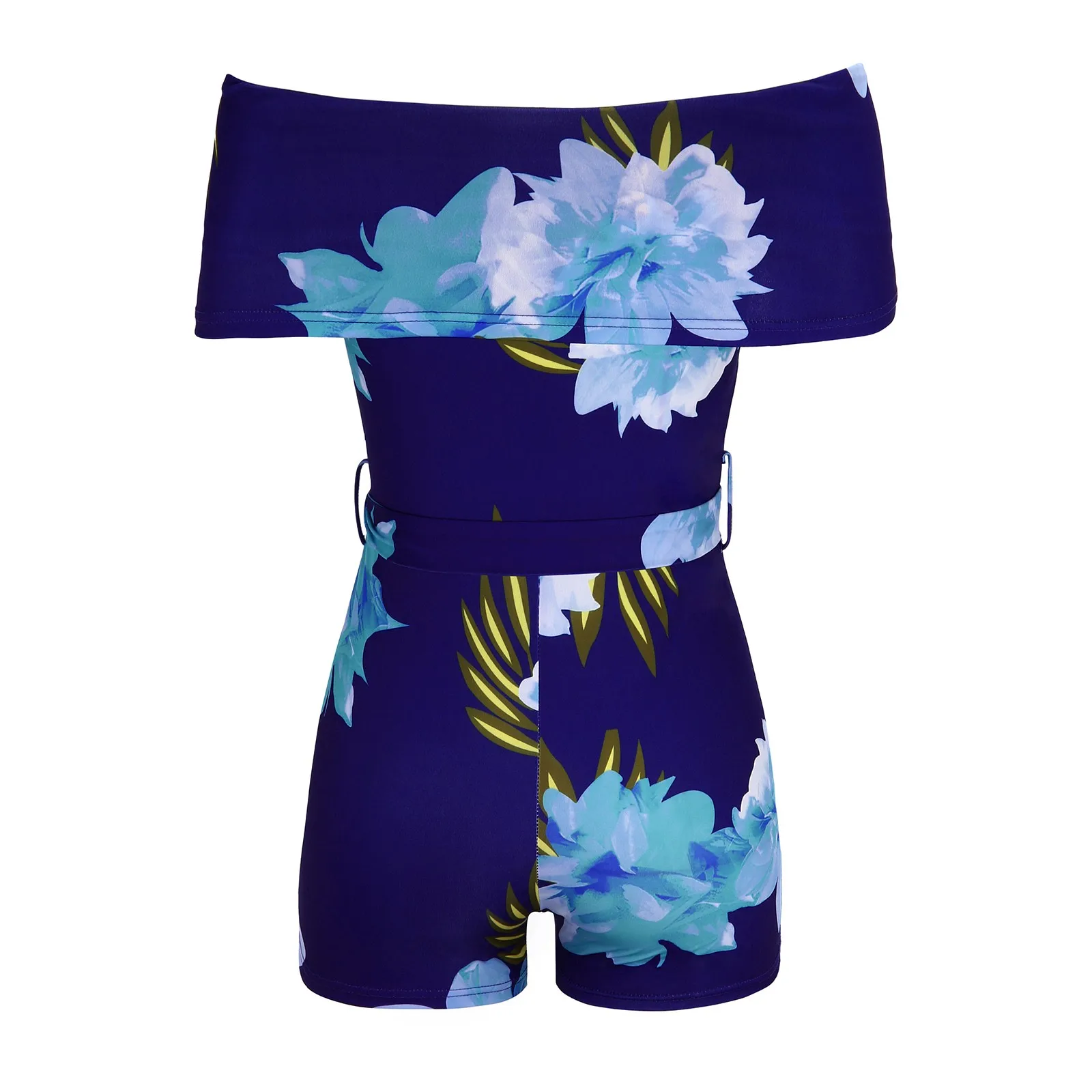 

2021 Sexy Women Off Shoulder Print Bodycon Romper Jumpsuit Fashion Lace-up Summer Clubwear Tights Bodysuit Shorts Pants Trousers