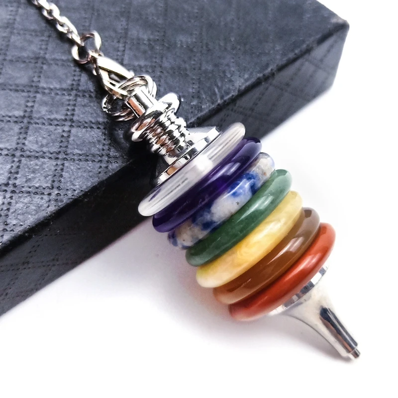 

Y-QUARTER Women Necklace Gift 7 Chakra Reiki Crystals Pendulum Energy Point Stone Pendant Dowsing Divination Balancing Fashion