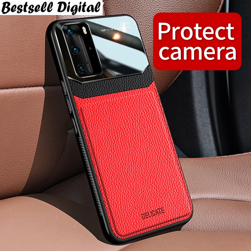 Чехол-бампер для Huawei P40 Pro Plus P30 P20 Lite, кожа, зеркальное стекло, защита от ударов. Совместим с Honor 20 и View 30.