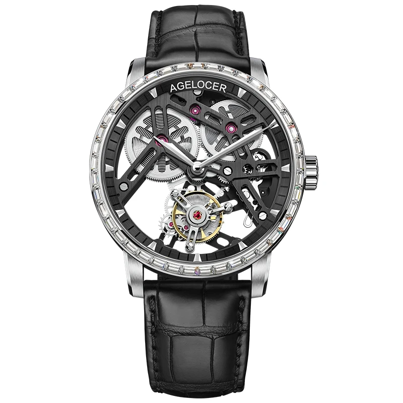 9001E1 AGELOCER швейцарские Tourbillon часы для мужчин сапфировый синий Скелет циферблат лучший бренд класса люкс механические ручной ветер для мужчин s Tourbillon часы - Цвет: 9001E1