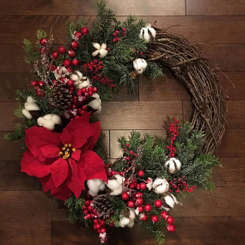 

Useful Convenient Durable Christmas Wreath Mall Rattan Wall Circle Flower Holiday Home Hotel Plant Shop Simulation