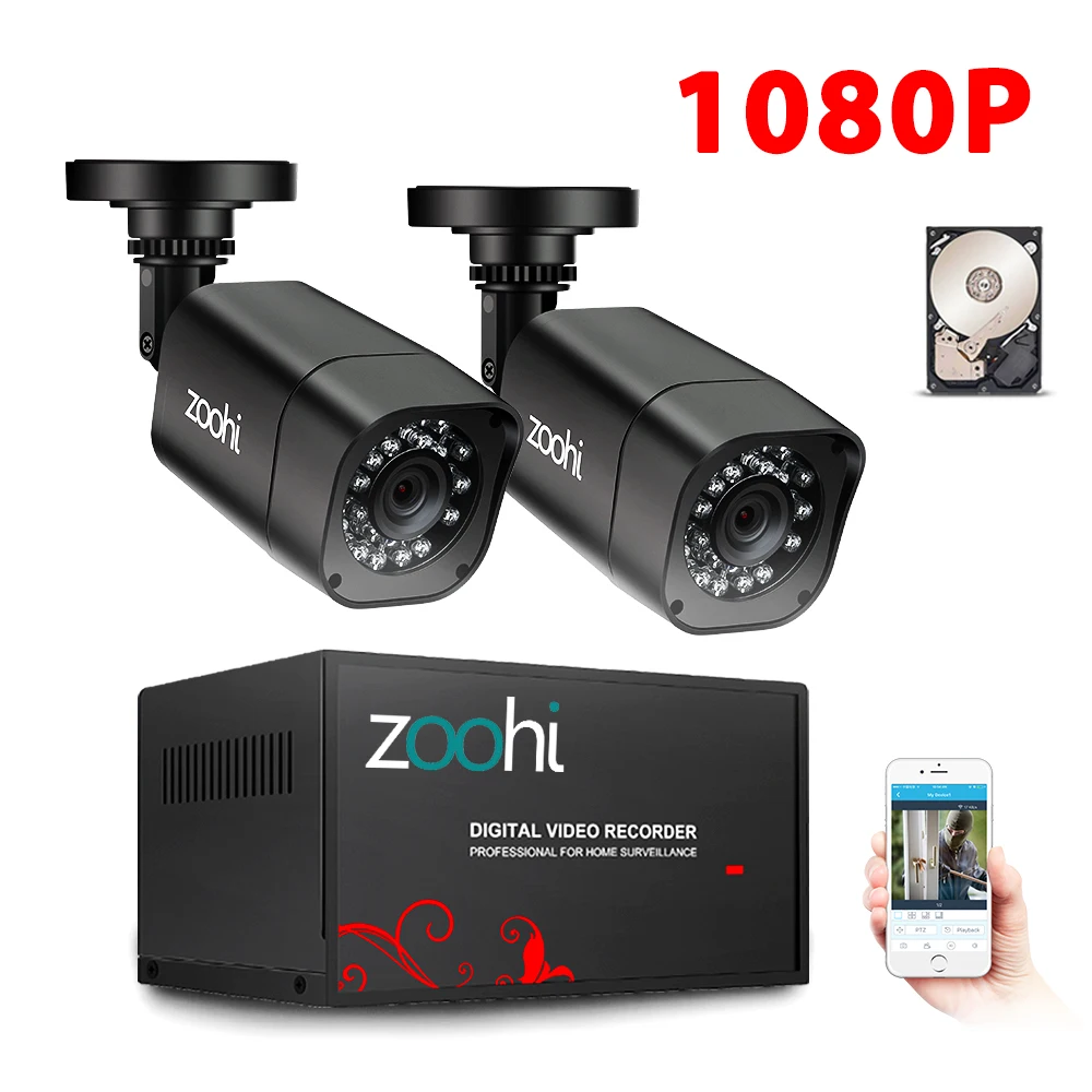 Zoohi CCTV 2CH 720 P/1080 P комплект камеры AHD P2P HDMI H. 264 DVR система видеонаблюдения Водонепроницаемая наружная камера безопасности комплект - Цвет: 1080P 2 Cameras