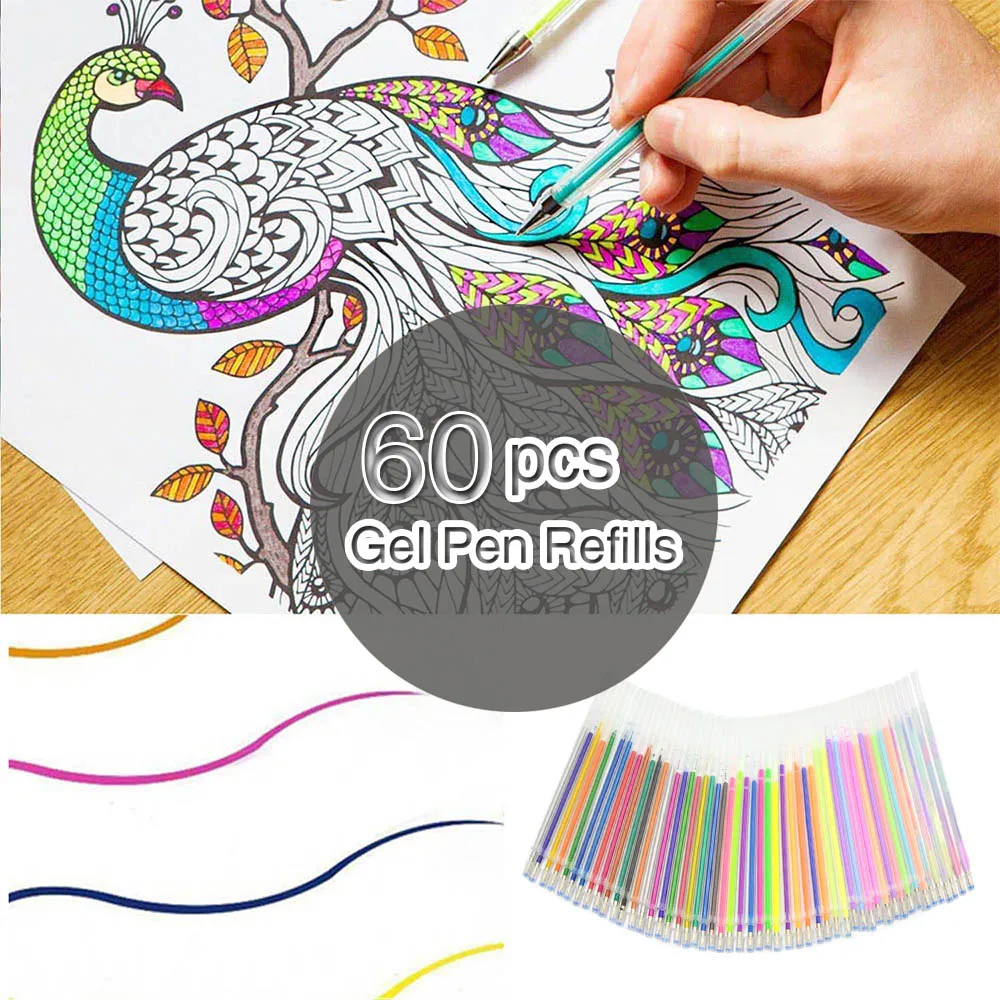60 шт красочная пластиковая Заправка для гелевой ручки взрослых раскрасок