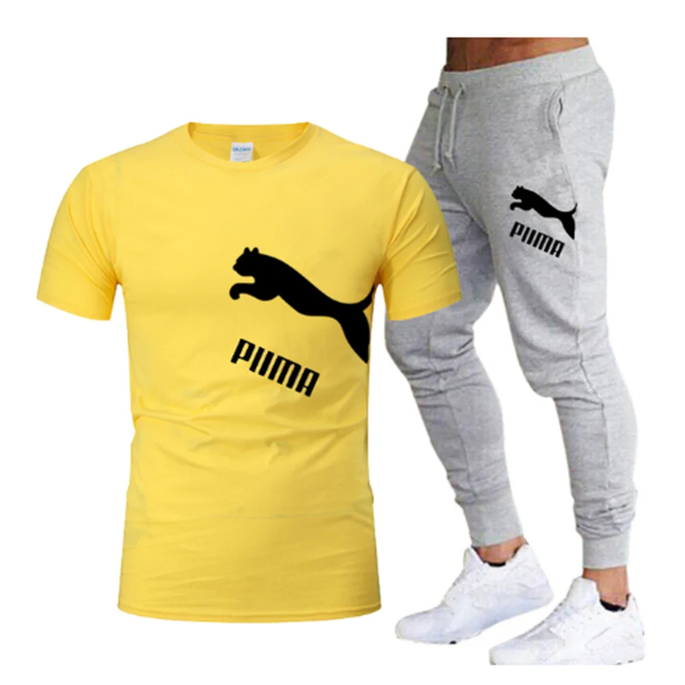 

Men's T-shirt suit cotton% casual sportswear jogging track and field short-sleeved sportswear + pants two-piece suit summer