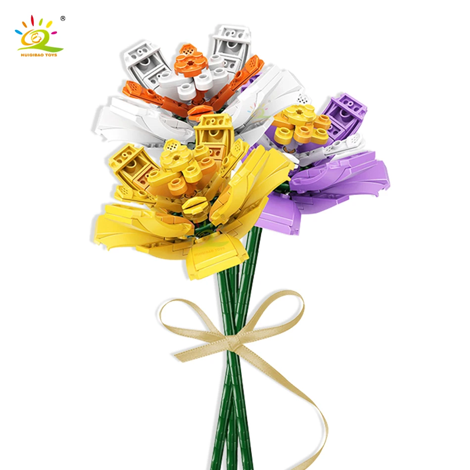 

HUIQIBAO 303pcs Saffron Flowers Bouquet MOC Model Building Block City Ideas Set Girls Decorations Bricks Toys for Friends Child