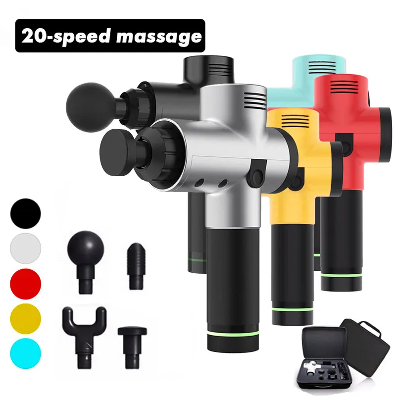 

Пистолет для массажа мышц 20 скоростей, аппарат для интенсивной вибрационной терапии, массажер для глубоких тканей, расслабляющий аппарат для снятия боли, 4 головки