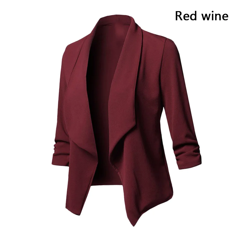 Wine red Новое модное женское пальто Женский Тонкий OL Костюм Повседневный Блейзер, пиджак, пальто Верхняя одежда с длинным рукавом плюс размер верхняя одежда - Цвет: Wine red