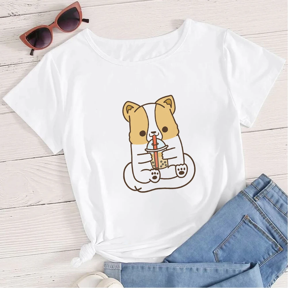 

Cute Animal Milk Tea Printed Teens Tshirt Casrtoon Summer Casual Happy Young Lady Tops Tumblr Tee Shirt Women Plus Size Dropship