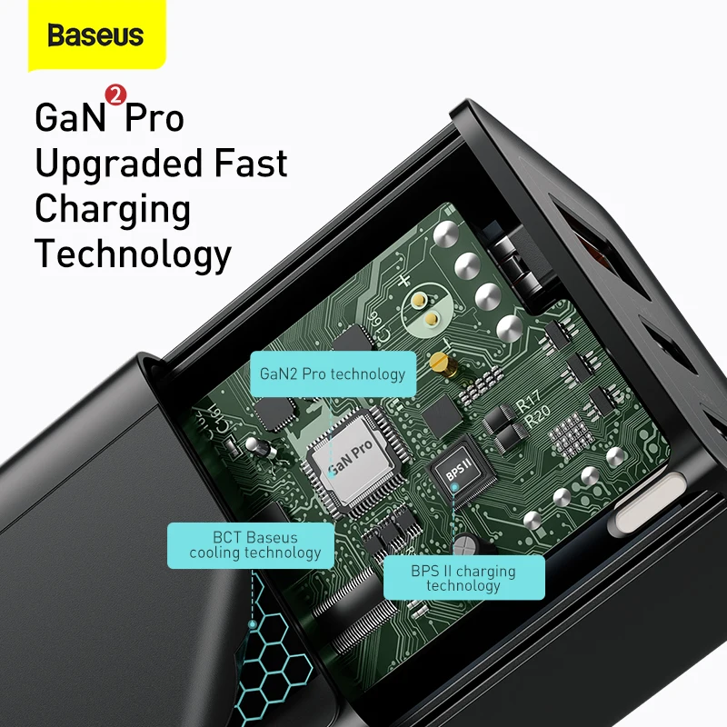 Baseus 65 Вт Ган Кабель с разъемом USB типа C зарядное устройство для быстрой зарядки QC