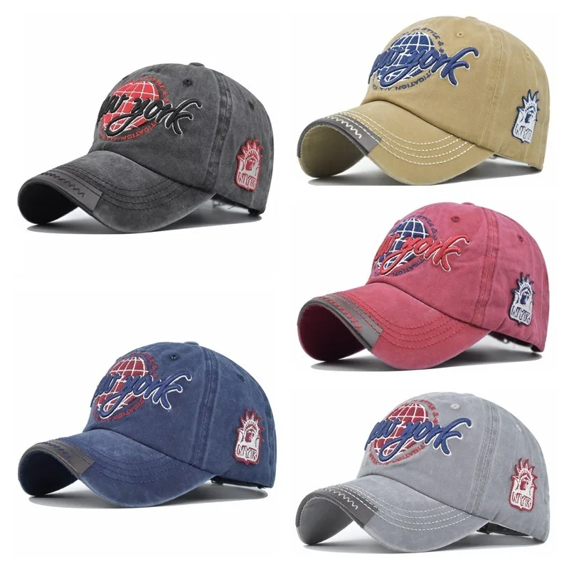 

Hot Sand washed 100% cotton baseball cap hat for women men vintage dad hat NEW YORK embroidery letter outdoor sports caps 2021