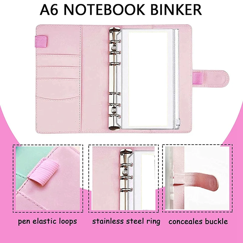 

A6 PU Leather Notebook Binder Budget, 6 Ring Binder Cash Budget Envelopes System, 12 Pieces Expense Budget Sticker