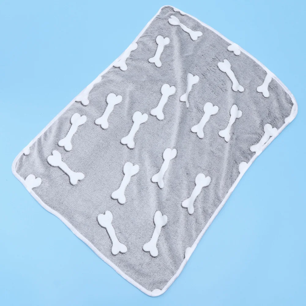 

Cartoon Bone Pattern Dog Blanket Thicken Warm Cushion Pet Mat Adorable Blanket for Pet Dog Cat Size Grey