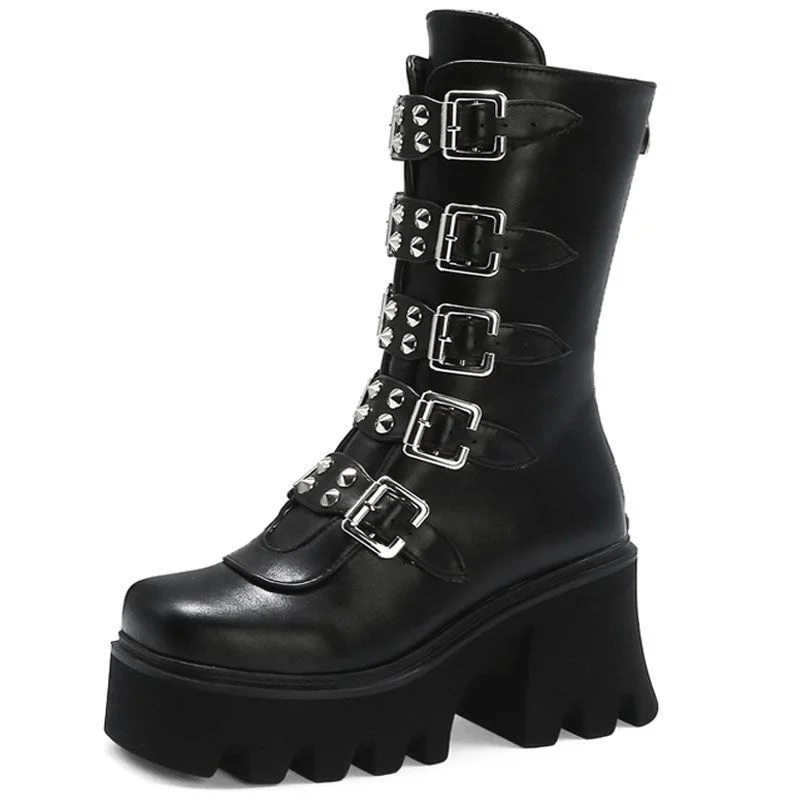 

New women's punk platform with thick bottom, high heel boots, back zipper large stage boots