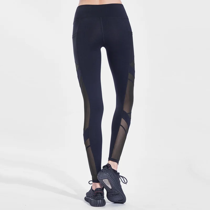 Сексуальная Чистая иллюзия Брюки с карманами для йоги дышащая сетка выемкой