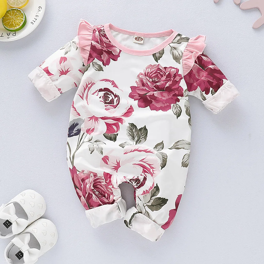 

Infant Baby Girls Long Sleeve Ruffles Floral Print Romper Jumpsuit Clothes jumpsuit Clothes Baby Clothes Cotton Outfits 0-24M#FS