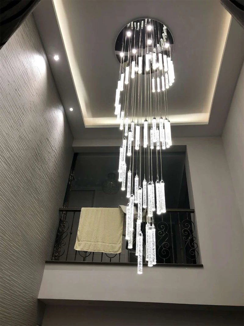 

Staircase Long LED crystal Chandelier Lighting Hanging lamp lustres de cristal Star hotel Villa Spiral Stairwell Chandeliers