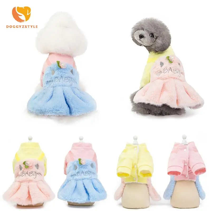 Милая зимняя одежда для собак платье теплое хлопковое пальто щенков и кошек юбка