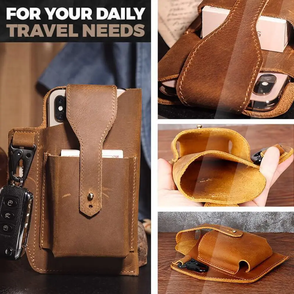 

Outdoor Leather Vintage Cell Phone Purse Men Waist Belt Bag Wallet Retro