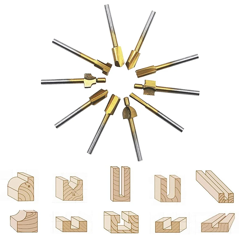 

10Pcs HSS Router Carbide Engraving Bits&10Pcs Router Bit with 1/8 Inch(m) Shank Power Rotary Tools for DIY Woodworking