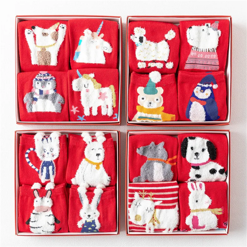 4 пары/кор. женские носки мужские повседневные рождественские праздничные