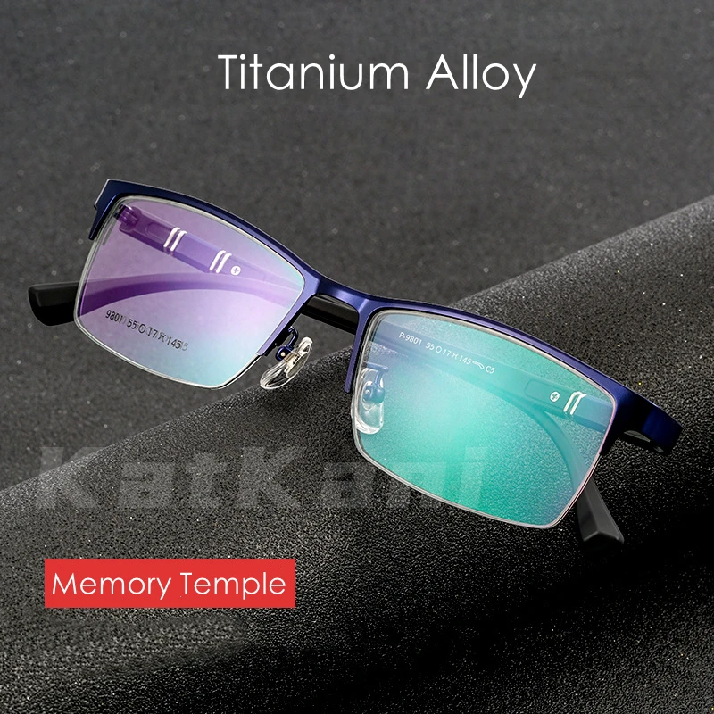 

KatKani Men's Fashion Half-Frame Glasses Comfortable And Flexible Memory Temple Computer Optical Prescription Glasses Frame 9801